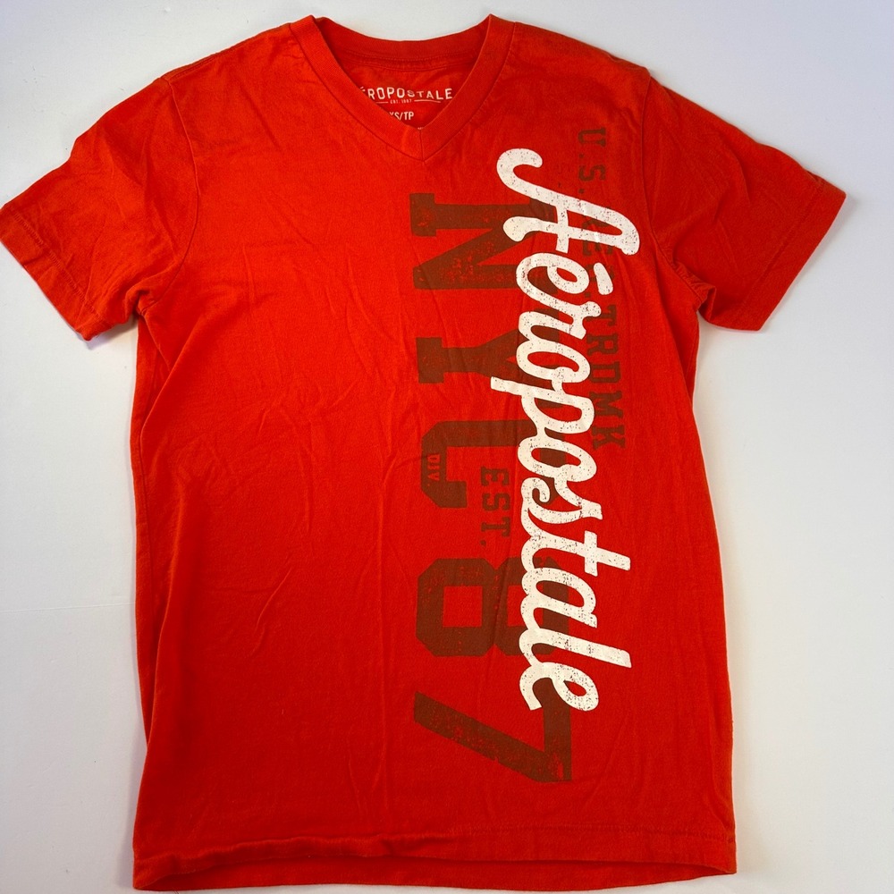 Aeropostale Graphic T Shirt Mens Extra Small XS V Neck Tee Red Logo‎
